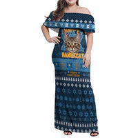 Happy Hanukcat Christmas Design Family Matching Off Shoulder Maxi Dress and Hawaiian Shirt Xmas Holiday Patterns - Wonder Print Shop
