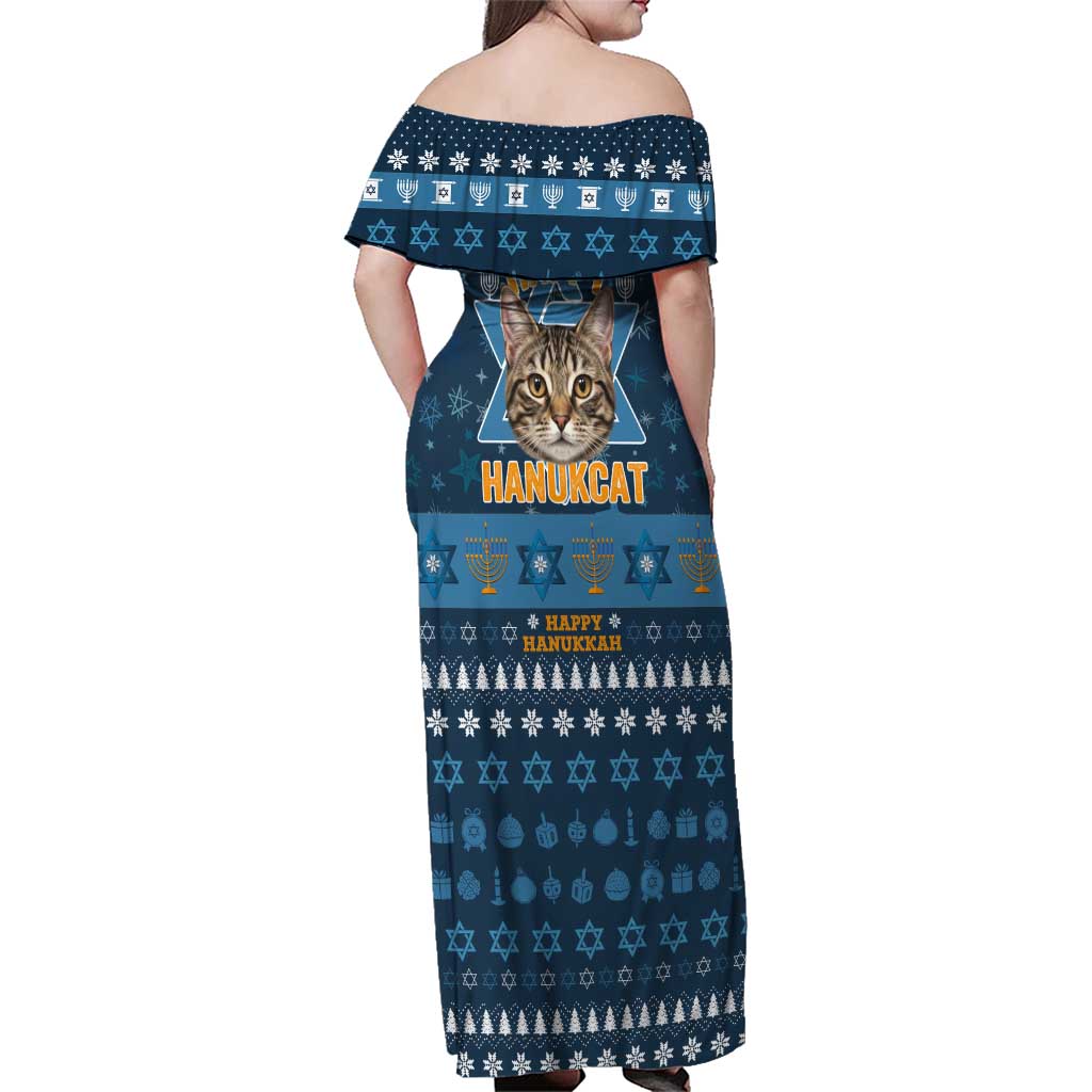 Happy Hanukcat Christmas Design Family Matching Off Shoulder Maxi Dress and Hawaiian Shirt Xmas Holiday Patterns - Wonder Print Shop