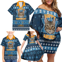 Happy Hanukcat Christmas Design Family Matching Off Shoulder Short Dress and Hawaiian Shirt Xmas Holiday Patterns - Wonder Print Shop