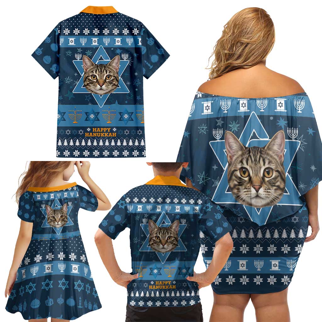 Happy Hanukcat Christmas Design Family Matching Off Shoulder Short Dress and Hawaiian Shirt Xmas Holiday Patterns - Wonder Print Shop