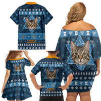 Happy Hanukcat Christmas Design Family Matching Off Shoulder Short Dress and Hawaiian Shirt Xmas Holiday Patterns - Wonder Print Shop