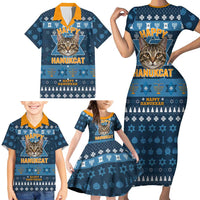 Happy Hanukcat Christmas Design Family Matching Short Sleeve Bodycon Dress and Hawaiian Shirt Xmas Holiday Patterns - Wonder Print Shop