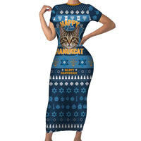 Happy Hanukcat Christmas Design Family Matching Short Sleeve Bodycon Dress and Hawaiian Shirt Xmas Holiday Patterns - Wonder Print Shop