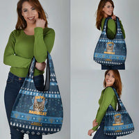 Happy Hanukcat Christmas Design Grocery Bag Xmas Holiday Patterns - Wonder Print Shop