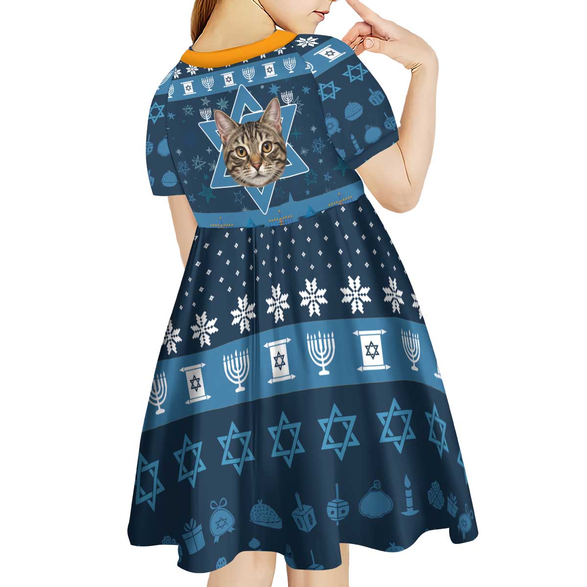 Happy Hanukcat Christmas Design Kid Short Sleeve Dress Xmas Holiday Patterns - Wonder Print Shop