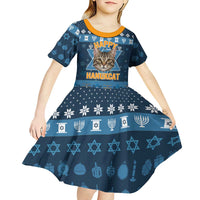 Happy Hanukcat Christmas Design Kid Short Sleeve Dress Xmas Holiday Patterns - Wonder Print Shop
