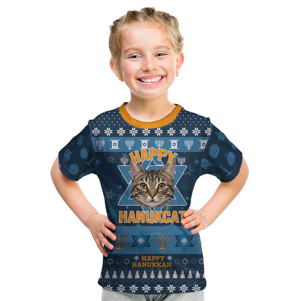 Happy Hanukcat Christmas Design Kid T Shirt Xmas Holiday Patterns - Wonder Print Shop