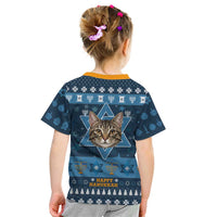 Happy Hanukcat Christmas Design Kid T Shirt Xmas Holiday Patterns - Wonder Print Shop