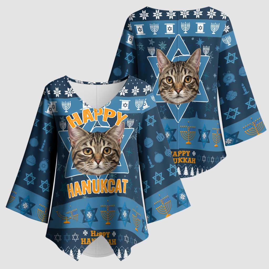 Happy Hanukcat Christmas Design Kimono Sleeve Blouse Xmas Holiday Patterns - Wonder Print Shop