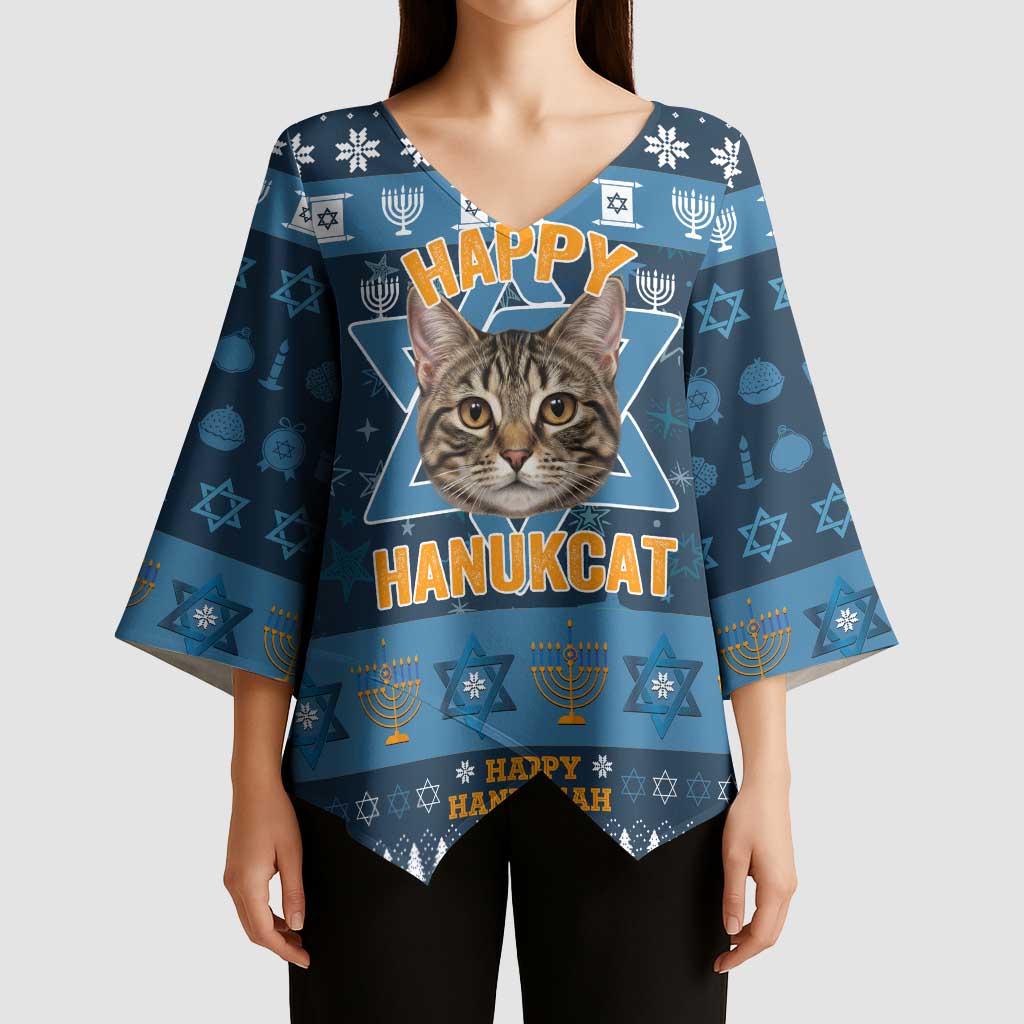 Happy Hanukcat Christmas Design Kimono Sleeve Blouse Xmas Holiday Patterns - Wonder Print Shop