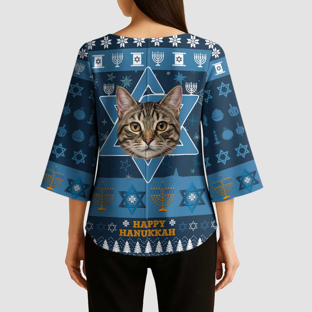Happy Hanukcat Christmas Design Kimono Sleeve Blouse Xmas Holiday Patterns - Wonder Print Shop