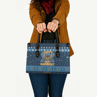 Happy Hanukcat Christmas Design Leather Bag Xmas Holiday Patterns - Wonder Print Shop