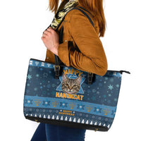 Happy Hanukcat Christmas Design Leather Tote Bag Xmas Holiday Patterns - Wonder Print Shop