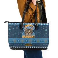 Happy Hanukcat Christmas Design Leather Tote Bag Xmas Holiday Patterns - Wonder Print Shop