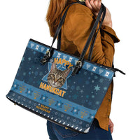Happy Hanukcat Christmas Design Leather Tote Bag Xmas Holiday Patterns - Wonder Print Shop