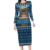 Happy Hanukcat Christmas Design Long Sleeve Bodycon Dress Xmas Holiday Patterns - Wonder Print Shop