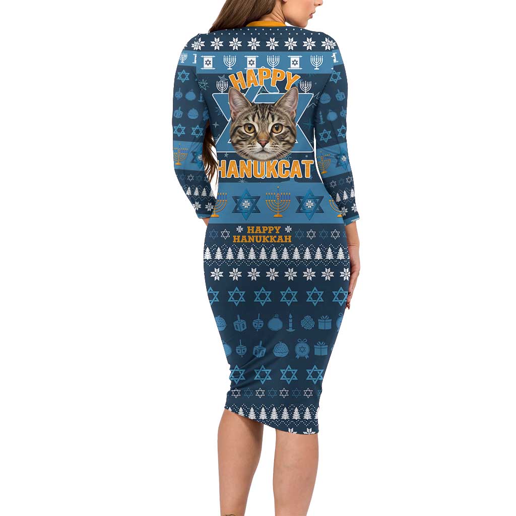 Happy Hanukcat Christmas Design Long Sleeve Bodycon Dress Xmas Holiday Patterns - Wonder Print Shop