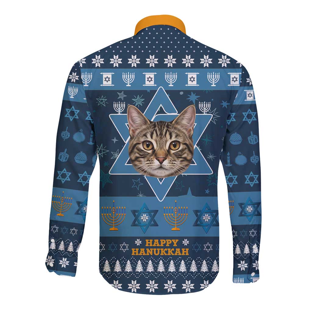 Happy Hanukcat Christmas Design Long Sleeve Button Shirt Xmas Holiday Patterns - Wonder Print Shop