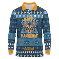 Happy Hanukcat Christmas Design Long Sleeve Polo Shirt Xmas Holiday Patterns - Wonder Print Shop