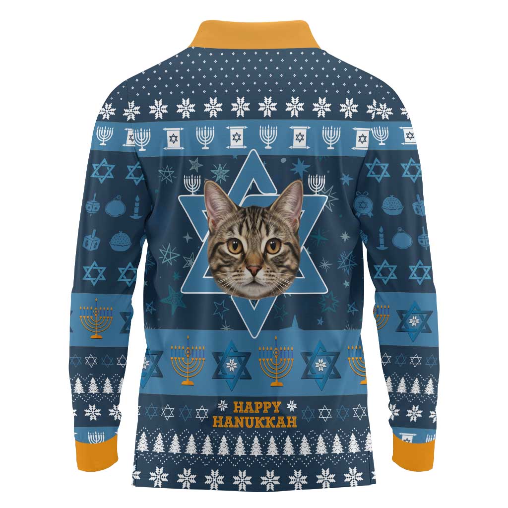 Happy Hanukcat Christmas Design Long Sleeve Polo Shirt Xmas Holiday Patterns - Wonder Print Shop