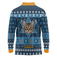 Happy Hanukcat Christmas Design Long Sleeve Polo Shirt Xmas Holiday Patterns - Wonder Print Shop