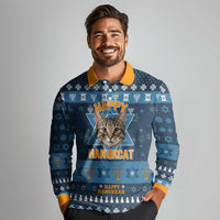 Happy Hanukcat Christmas Design Long Sleeve Polo Shirt Xmas Holiday Patterns - Wonder Print Shop