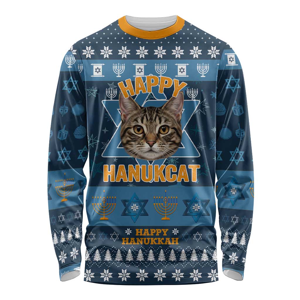 Happy Hanukcat Christmas Design Long Sleeve Shirt Xmas Holiday Patterns - Wonder Print Shop