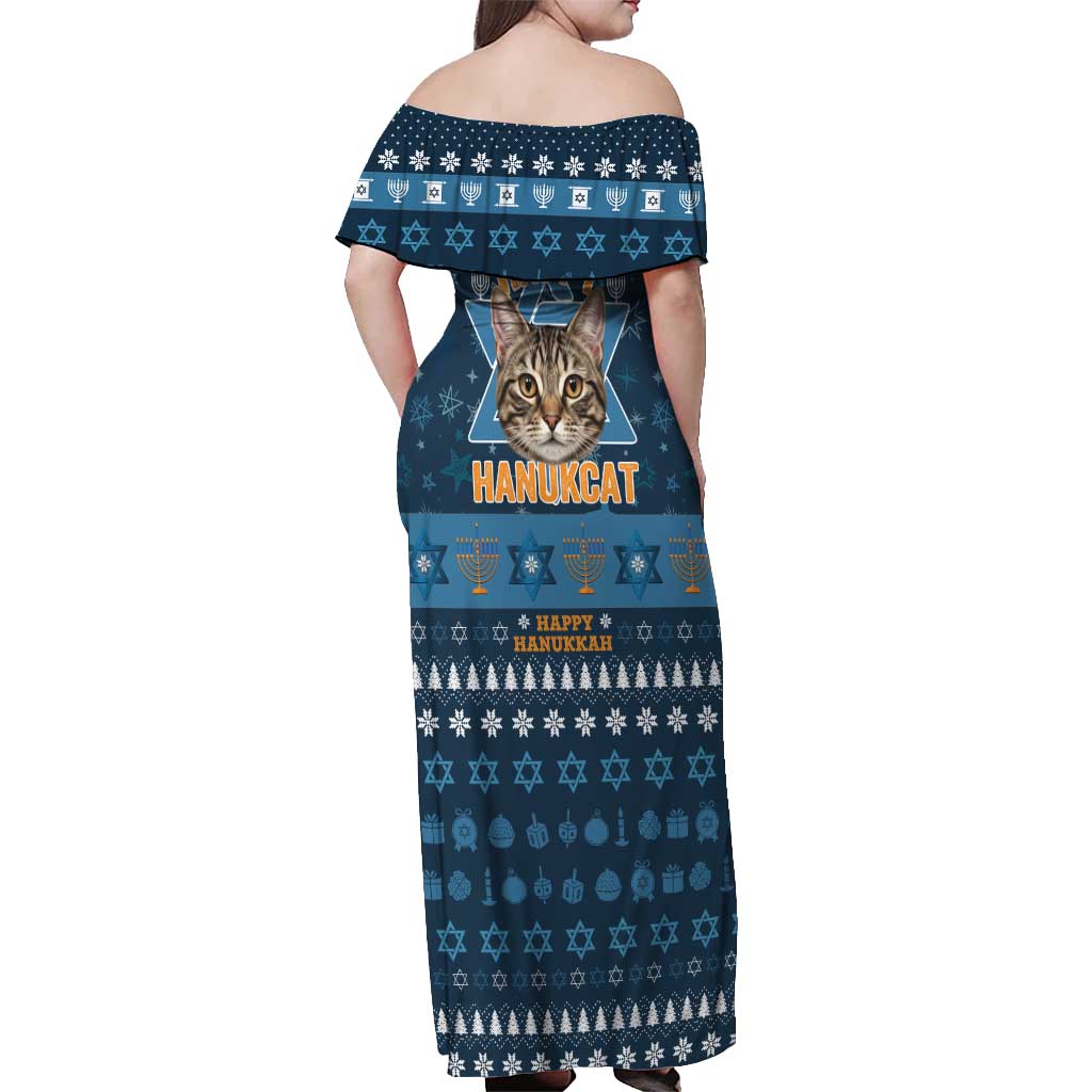 Happy Hanukcat Christmas Design Off Shoulder Maxi Dress Xmas Holiday Patterns - Wonder Print Shop