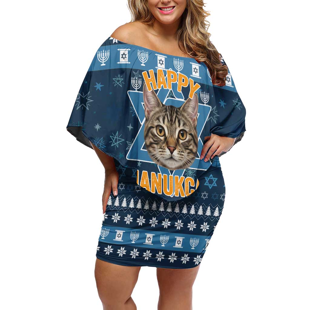 Happy Hanukcat Christmas Design Off Shoulder Short Dress Xmas Holiday Patterns - Wonder Print Shop