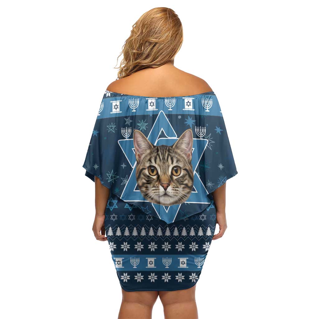 Happy Hanukcat Christmas Design Off Shoulder Short Dress Xmas Holiday Patterns - Wonder Print Shop