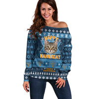 Happy Hanukcat Christmas Design Off Shoulder Sweater Xmas Holiday Patterns - Wonder Print Shop