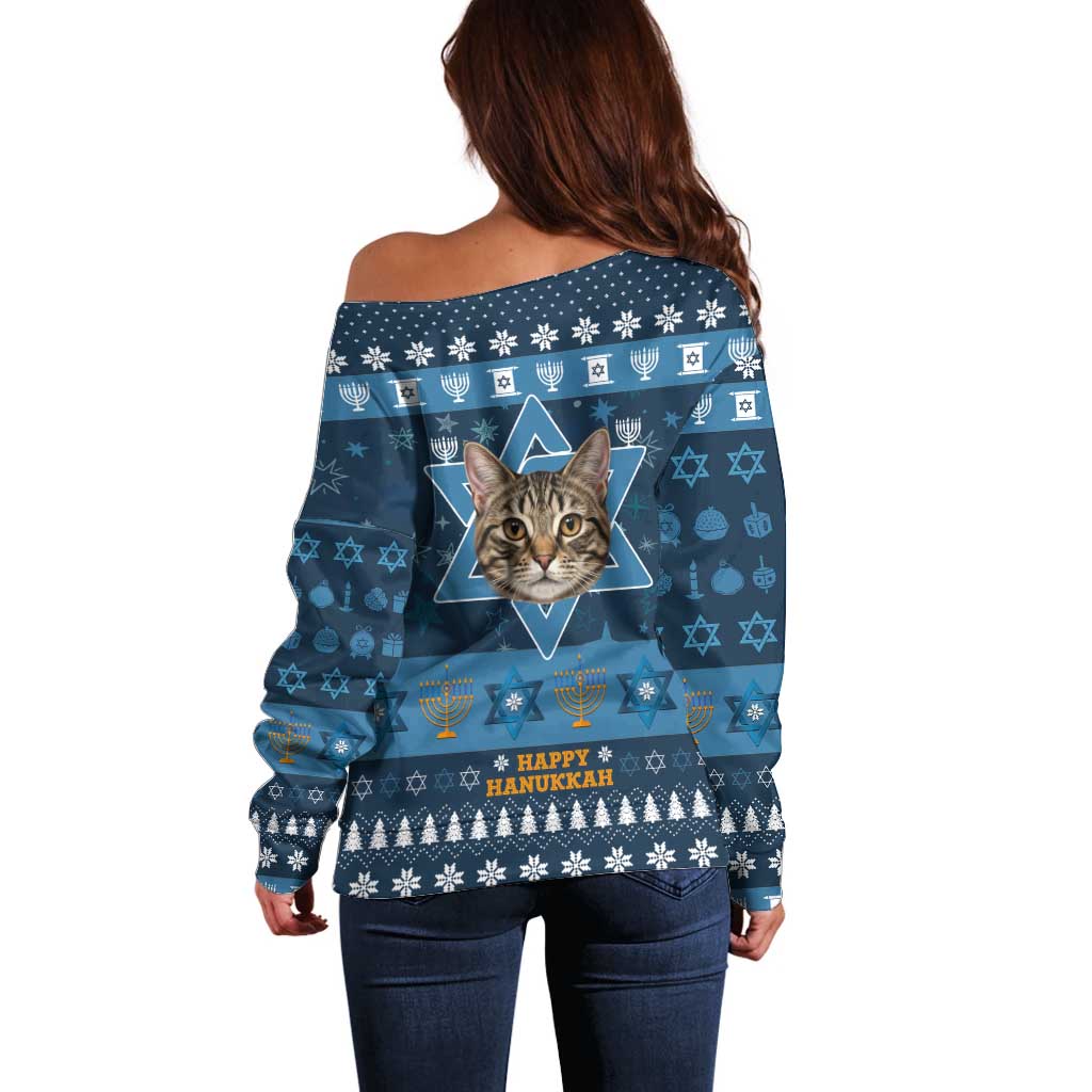 Happy Hanukcat Christmas Design Off Shoulder Sweater Xmas Holiday Patterns - Wonder Print Shop