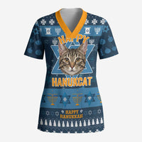 Happy Hanukcat Christmas Design Scrub Top Xmas Holiday Patterns - Wonder Print Shop