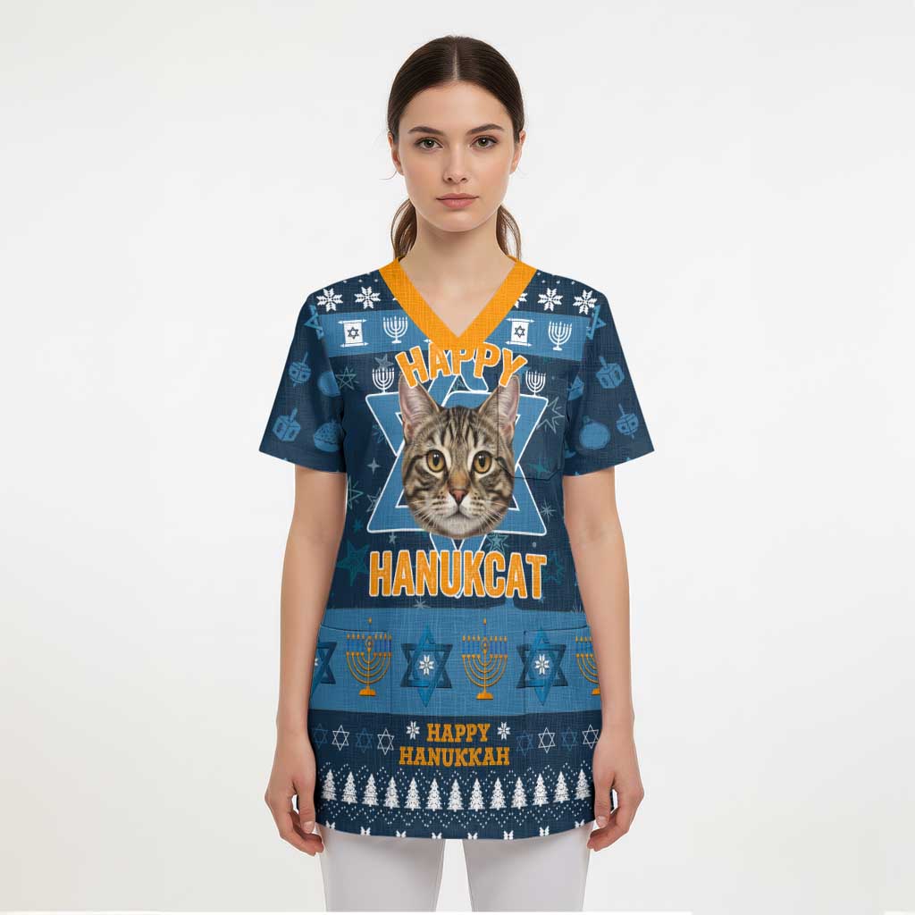 Happy Hanukcat Christmas Design Scrub Top Xmas Holiday Patterns - Wonder Print Shop