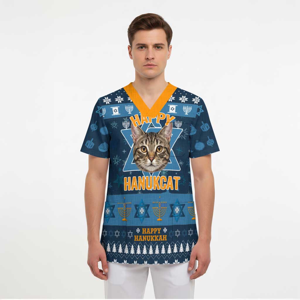 Happy Hanukcat Christmas Design Scrub Top Xmas Holiday Patterns - Wonder Print Shop