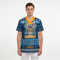 Happy Hanukcat Christmas Design Scrub Top Xmas Holiday Patterns - Wonder Print Shop