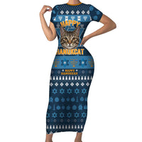 Happy Hanukcat Christmas Design Short Sleeve Bodycon Dress Xmas Holiday Patterns - Wonder Print Shop