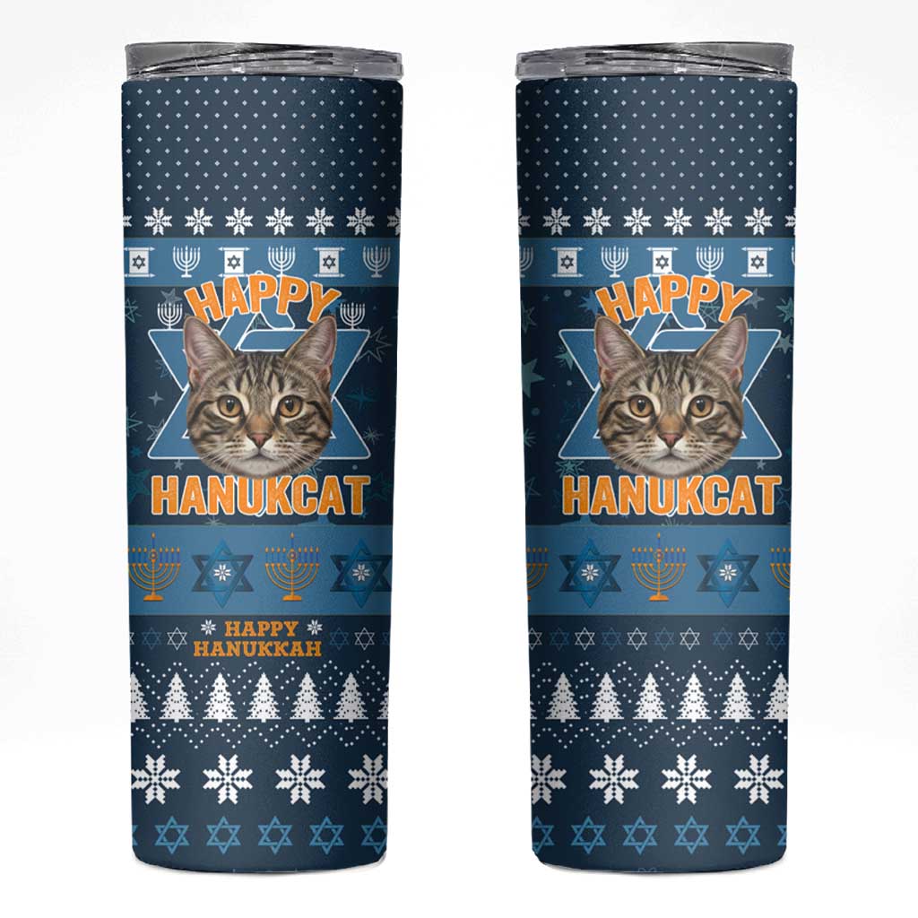 Happy Hanukcat Christmas Design Skinny Tumbler Xmas Holiday Patterns - Wonder Print Shop