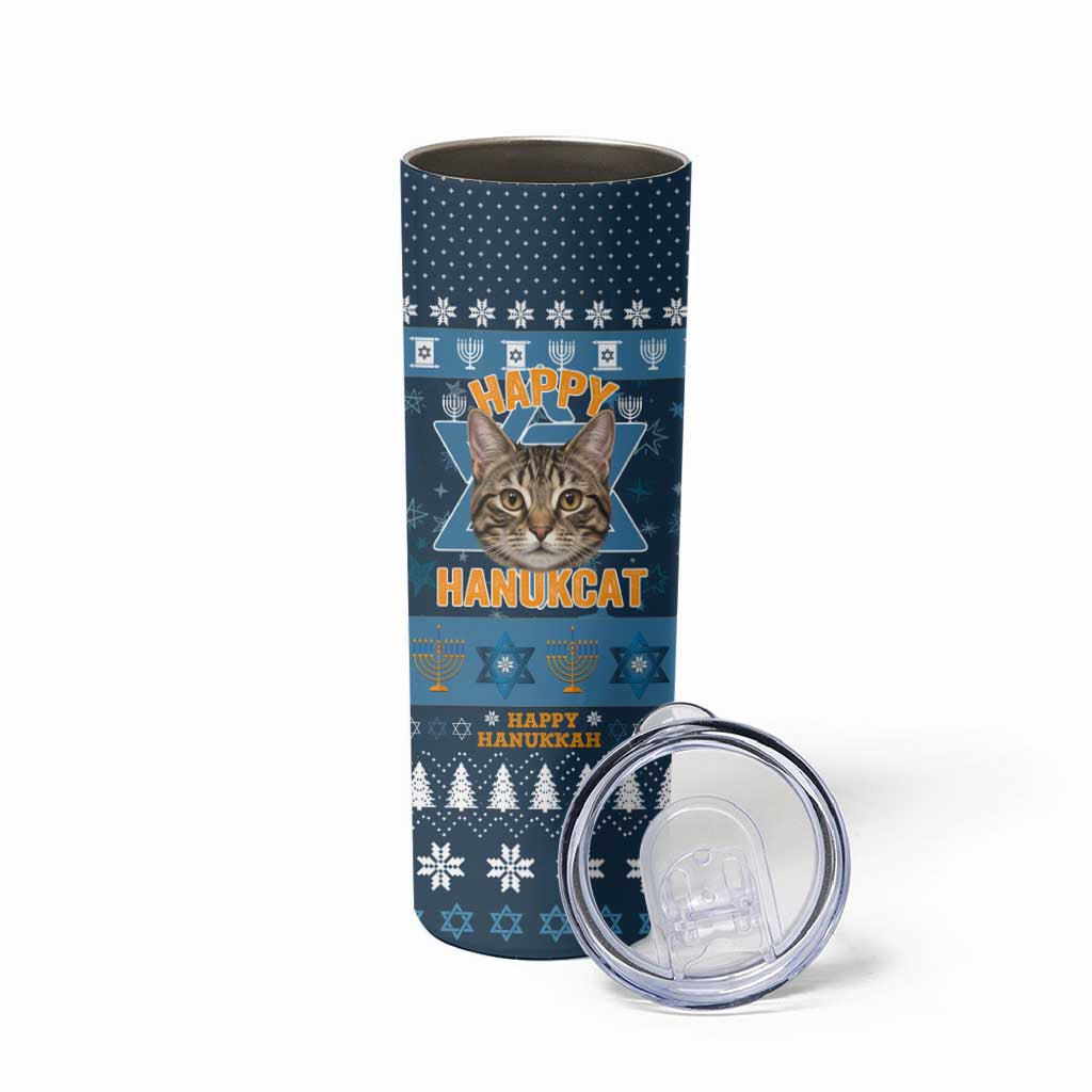 Happy Hanukcat Christmas Design Skinny Tumbler Xmas Holiday Patterns - Wonder Print Shop