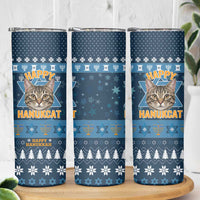 Happy Hanukcat Christmas Design Skinny Tumbler Xmas Holiday Patterns - Wonder Print Shop