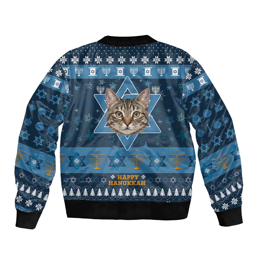 Happy Hanukcat Christmas Design Sleeve Zip Bomber Jacket Xmas Holiday Patterns - Wonder Print Shop