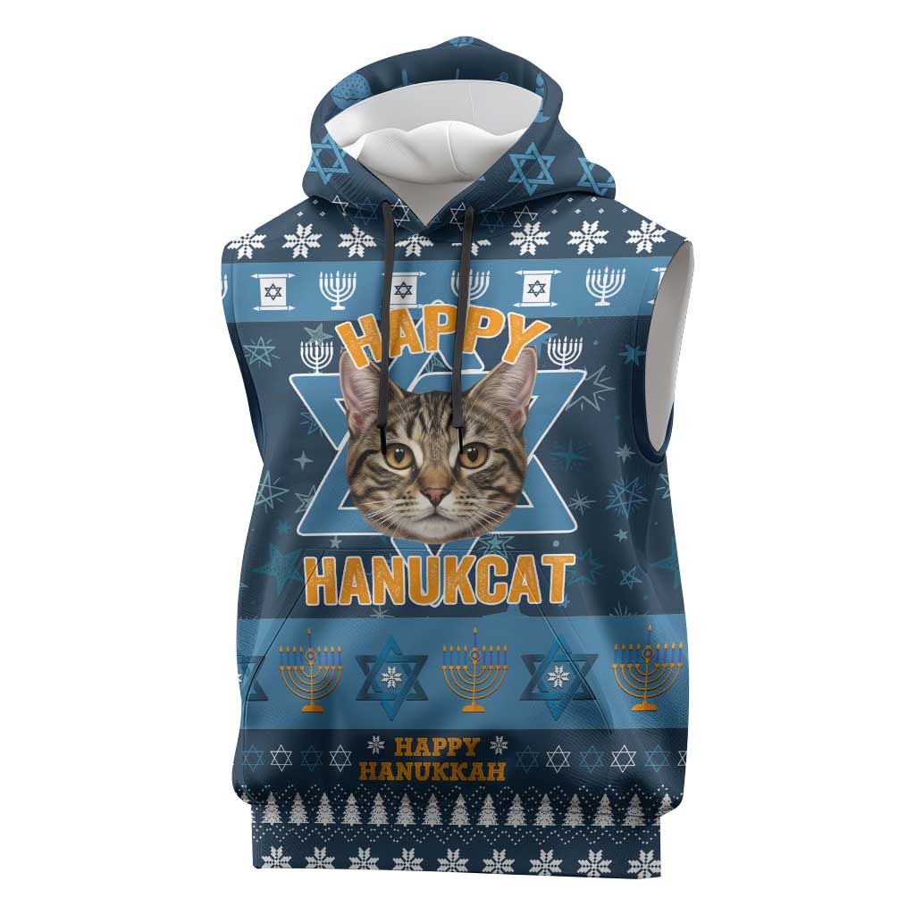 Happy Hanukcat Christmas Design Sleeveless Hoodie Xmas Holiday Patterns - Wonder Print Shop