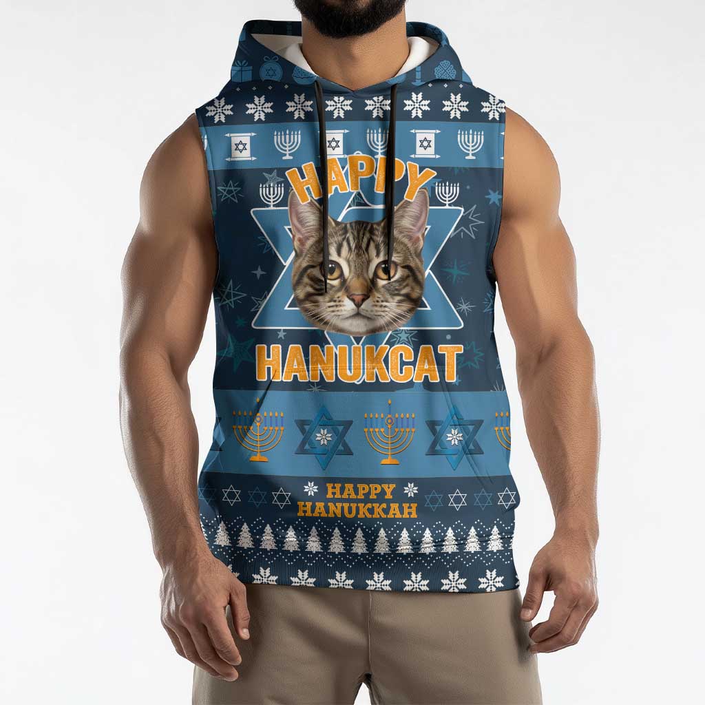 Happy Hanukcat Christmas Design Sleeveless Hoodie Xmas Holiday Patterns - Wonder Print Shop