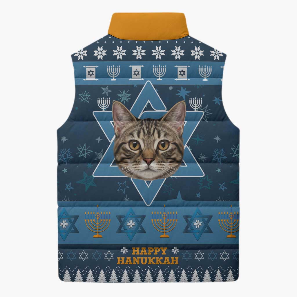 Happy Hanukcat Christmas Design Sleeveless Puffer Jacket Xmas Holiday Patterns - Wonder Print Shop