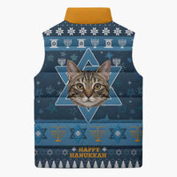 Happy Hanukcat Christmas Design Sleeveless Puffer Jacket Xmas Holiday Patterns - Wonder Print Shop