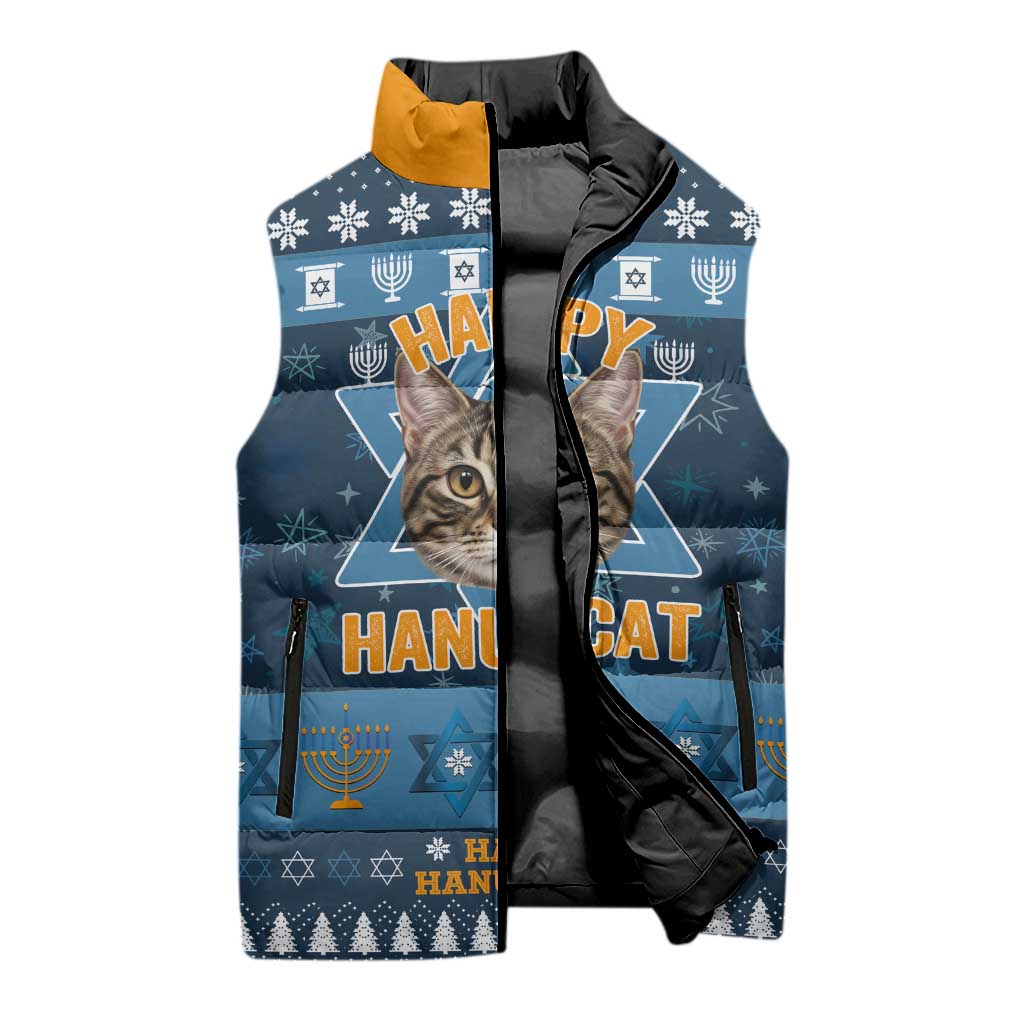 Happy Hanukcat Christmas Design Sleeveless Puffer Jacket Xmas Holiday Patterns - Wonder Print Shop