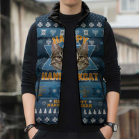 Happy Hanukcat Christmas Design Sleeveless Puffer Jacket Xmas Holiday Patterns - Wonder Print Shop