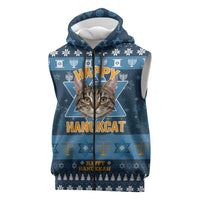 Happy Hanukcat Christmas Design Sleeveless Zip Hoodie Xmas Holiday Patterns - Wonder Print Shop