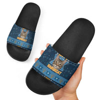 Happy Hanukcat Christmas Design Slide Sandals Xmas Holiday Patterns - Wonder Print Shop