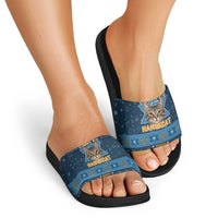 Happy Hanukcat Christmas Design Slide Sandals Xmas Holiday Patterns - Wonder Print Shop